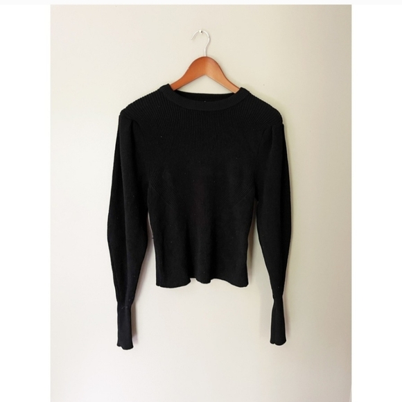 Zara Black Ribbed Sweater with Statement Sleeves - Picture 2 of 3